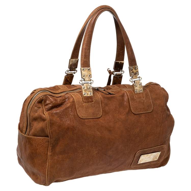 Pre Owned Balenciaga Brown Soft Leather Logo Plaque Satchel