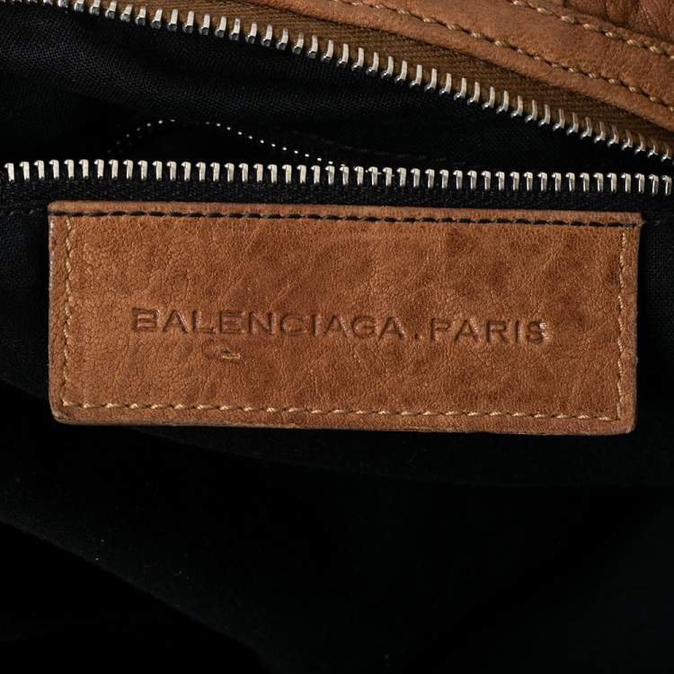 Pre Owned Balenciaga Brown Soft Leather Logo Plaque Satchel