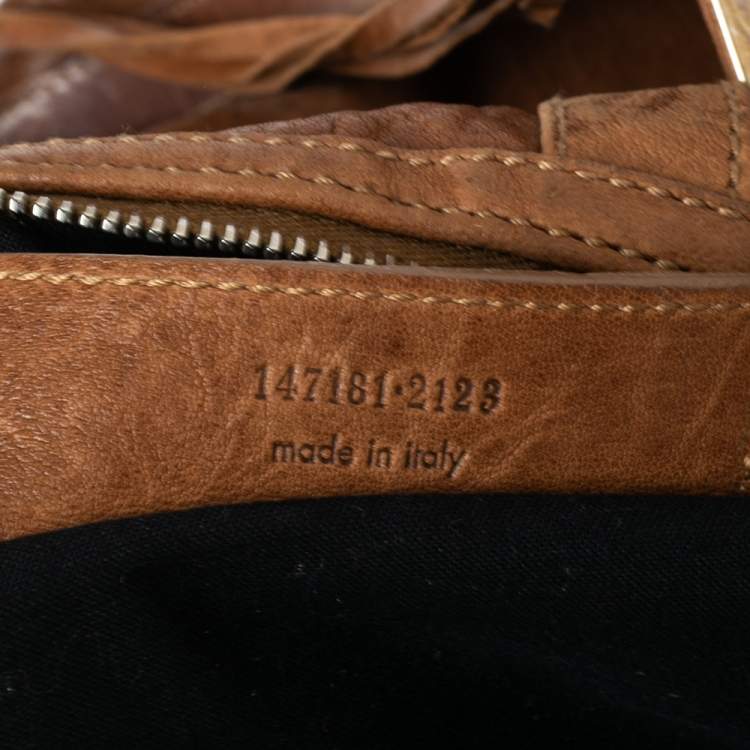 Pre Owned Balenciaga Brown Soft Leather Logo Plaque Satchel