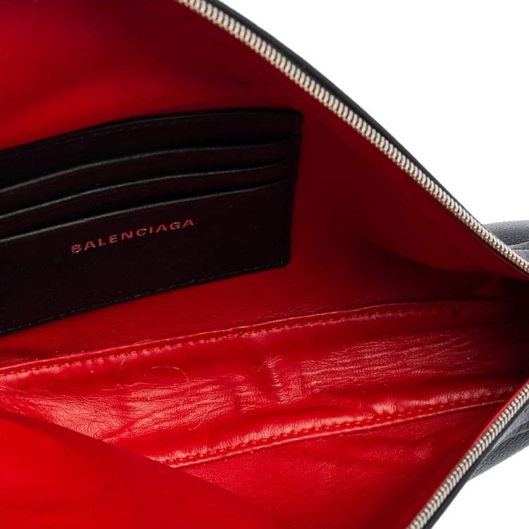 Pre Owned Balenciaga Black Leather Printed Triangle Pouch