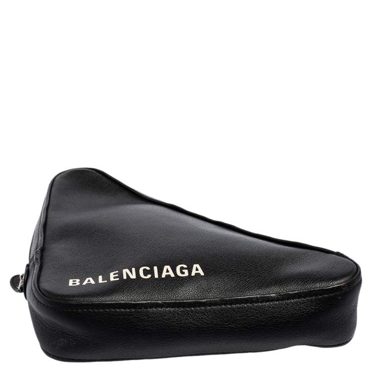 Pre Owned Balenciaga Black Leather Printed Triangle Pouch