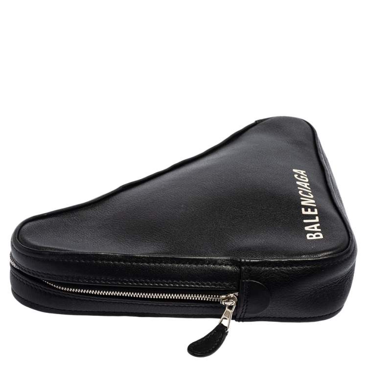 Pre Owned Balenciaga Black Leather Printed Triangle Pouch