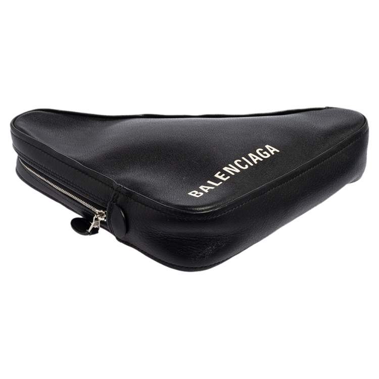 Pre Owned Balenciaga Black Leather Printed Triangle Pouch