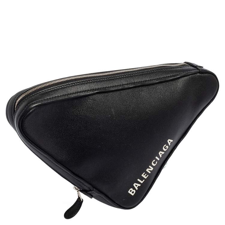 Pre Owned Balenciaga Black Leather Printed Triangle Pouch