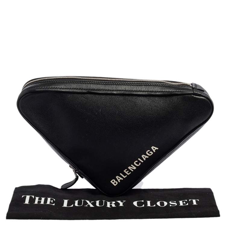 Pre Owned Balenciaga Black Leather Printed Triangle Pouch