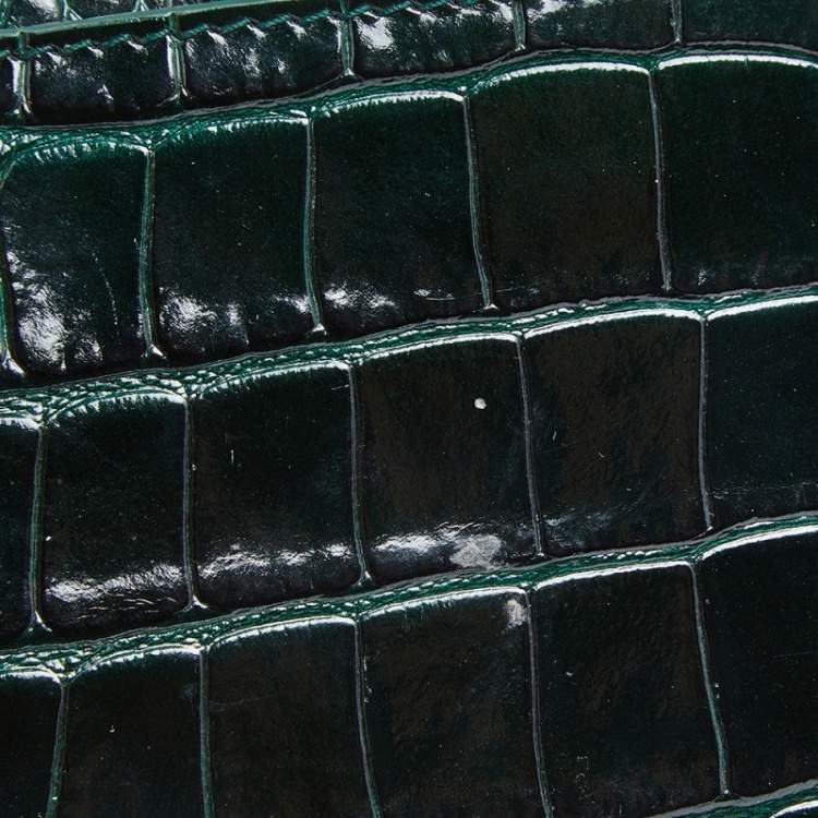 Pre Owned Balenciaga Green Croc Embossed Leather Hourglass Top Handle Bag