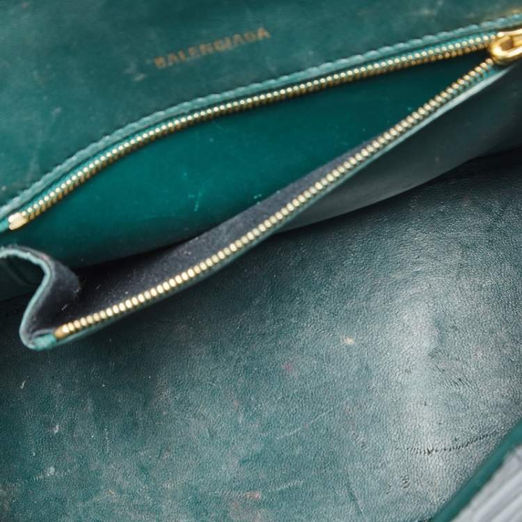 Pre Owned Balenciaga Green Croc Embossed Leather Hourglass Top Handle Bag