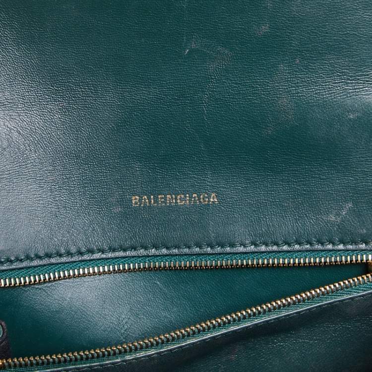 Pre Owned Balenciaga Green Croc Embossed Leather Hourglass Top Handle Bag