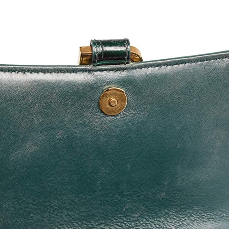 Pre Owned Balenciaga Green Croc Embossed Leather Hourglass Top Handle Bag