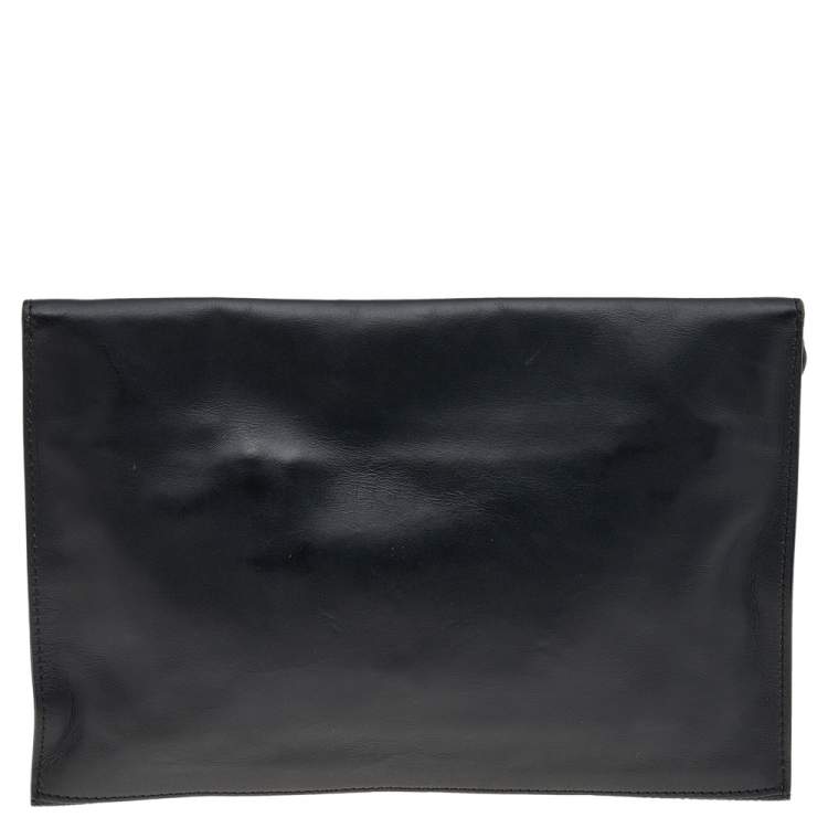 Pre Owned Balenciaga Black/Navy Blue Leather And Canvas Ottoman Padlock Clutch