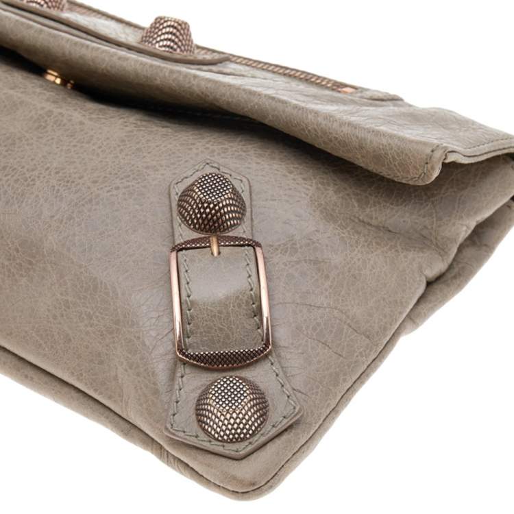 Pre Owned Balenciaga Grey Leather GGRH Envelope Clutch