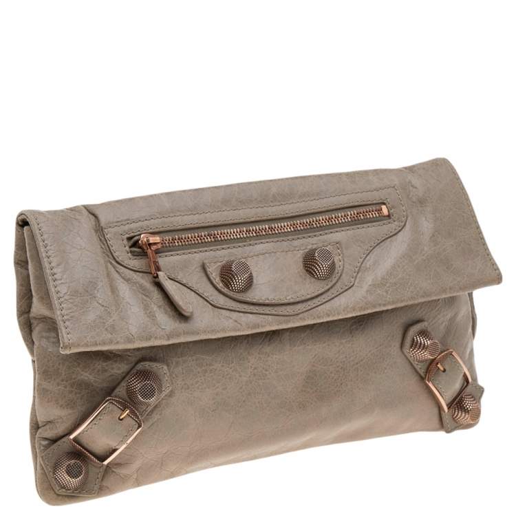 Pre Owned Balenciaga Grey Leather GGRH Envelope Clutch