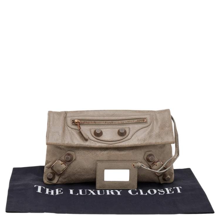 Pre Owned Balenciaga Grey Leather GGRH Envelope Clutch
