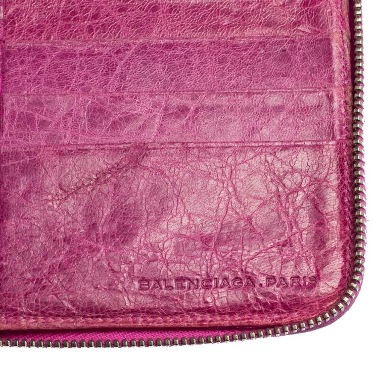 Pre Owned Balenciaga Pink Leather City Compact Wallet