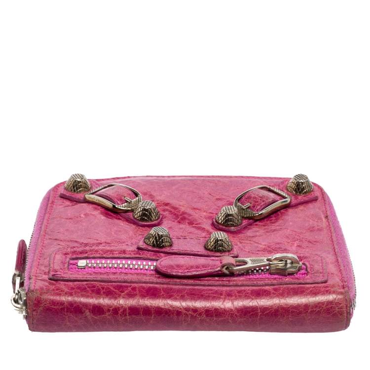 Pre Owned Balenciaga Pink Leather City Compact Wallet