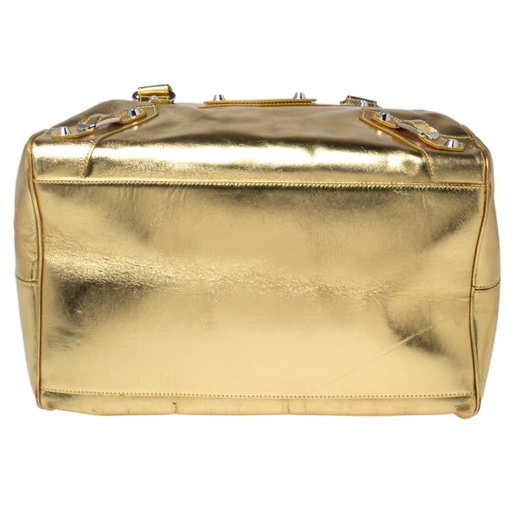 Pre Owned Balenciaga Gold Leather Bowler PM Bag