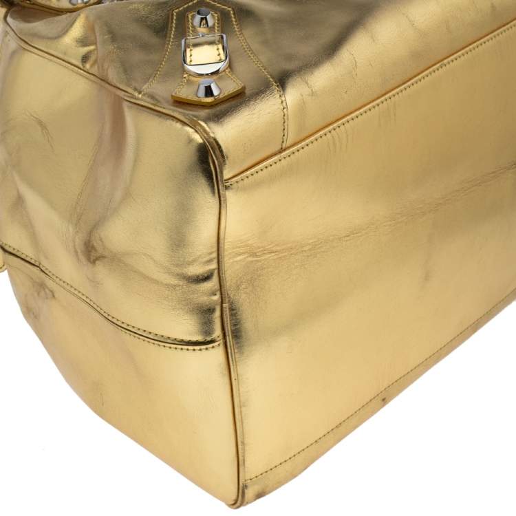 Pre Owned Balenciaga Gold Leather Bowler PM Bag