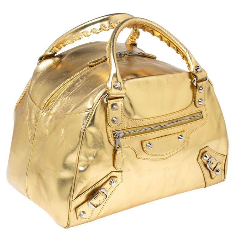 Pre Owned Balenciaga Gold Leather Bowler PM Bag