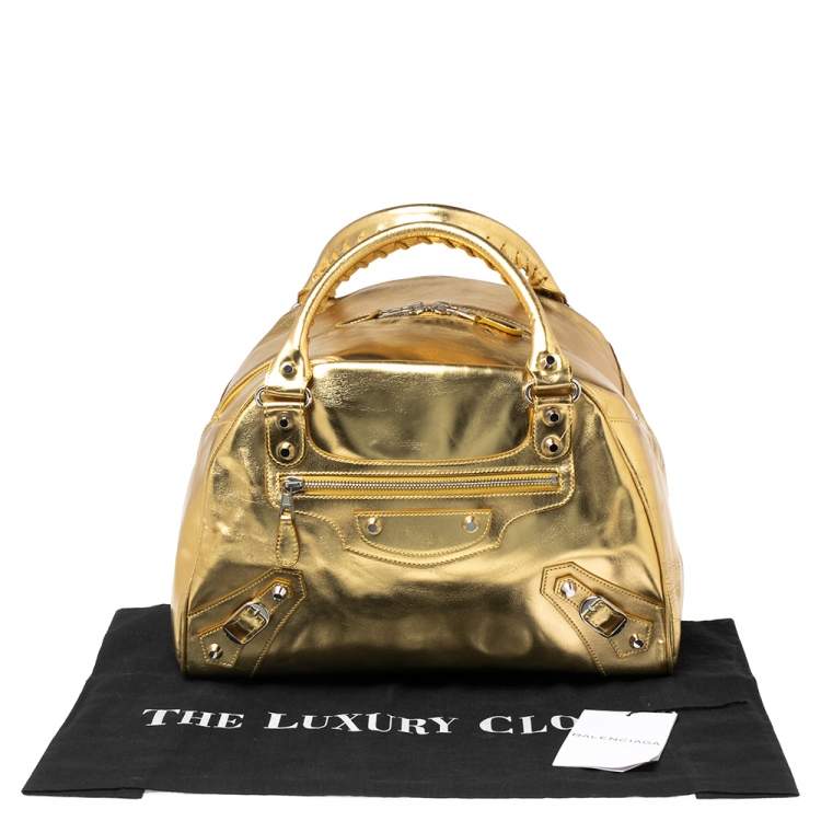 Pre Owned Balenciaga Gold Leather Bowler PM Bag