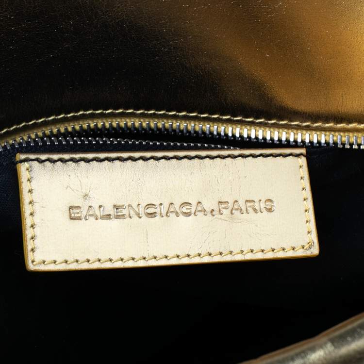 Pre Owned Balenciaga Gold Leather Bowler PM Bag