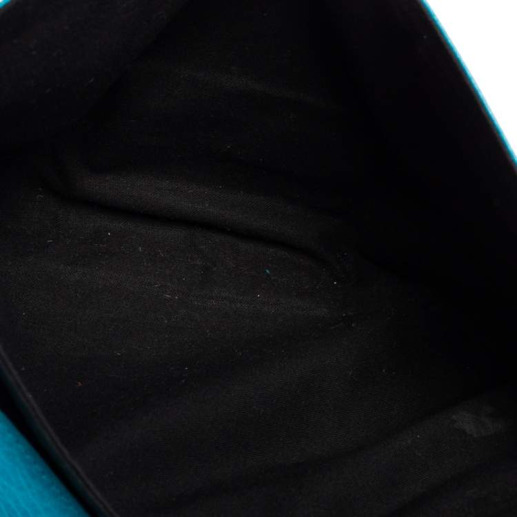 Pre Owned Balenciaga Turquoise Lambskin Leather Motocross Flap Clutch
