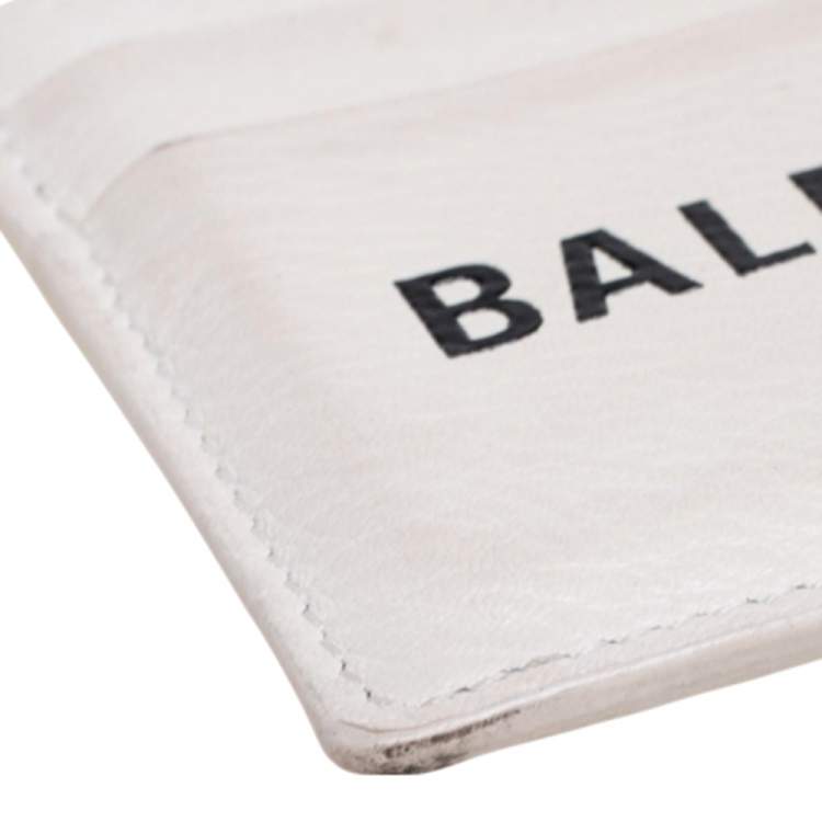 Pre Owned Balenciaga White Leather Logo Printed Card Holder