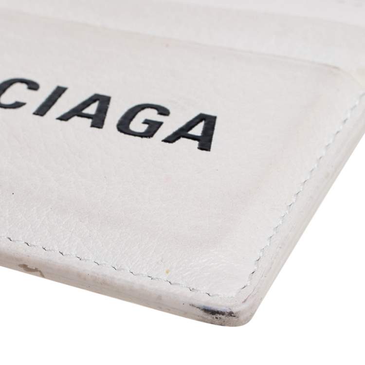 Pre Owned Balenciaga White Leather Logo Printed Card Holder