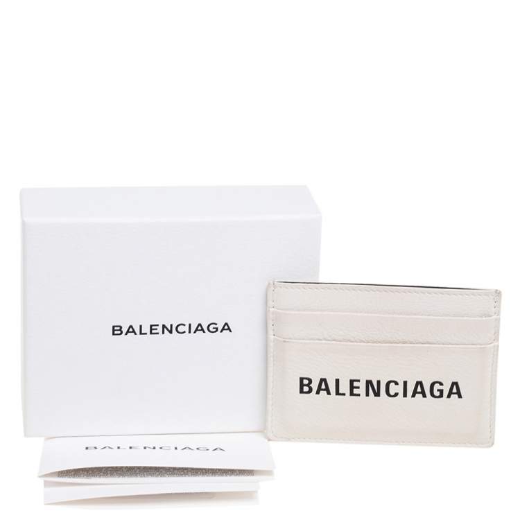 Pre Owned Balenciaga White Leather Logo Printed Card Holder