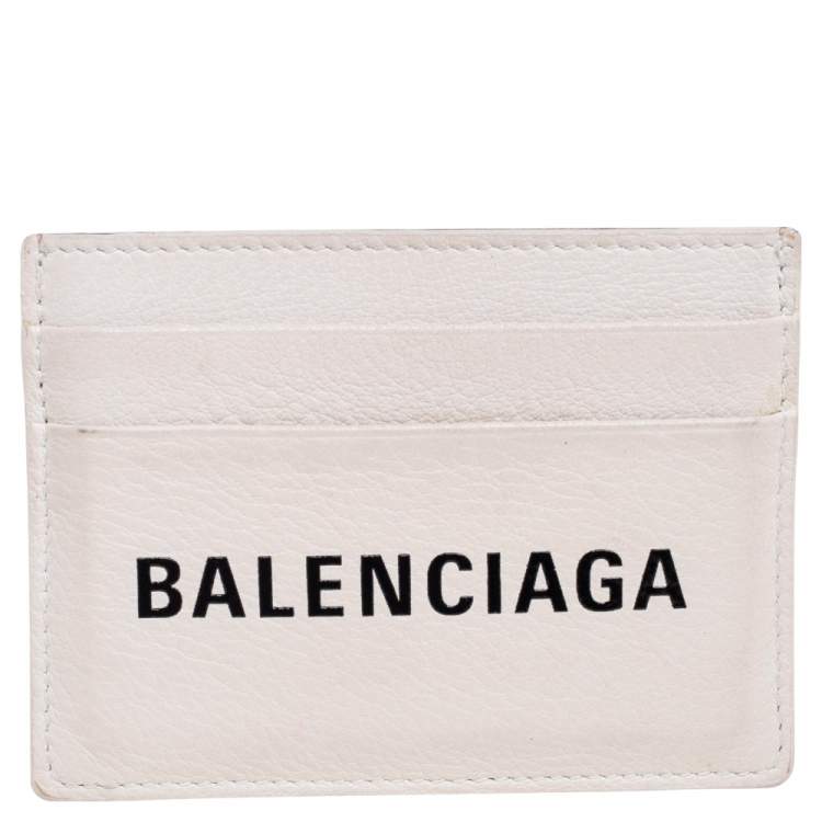 Pre Owned Balenciaga White Leather Logo Printed Card Holder