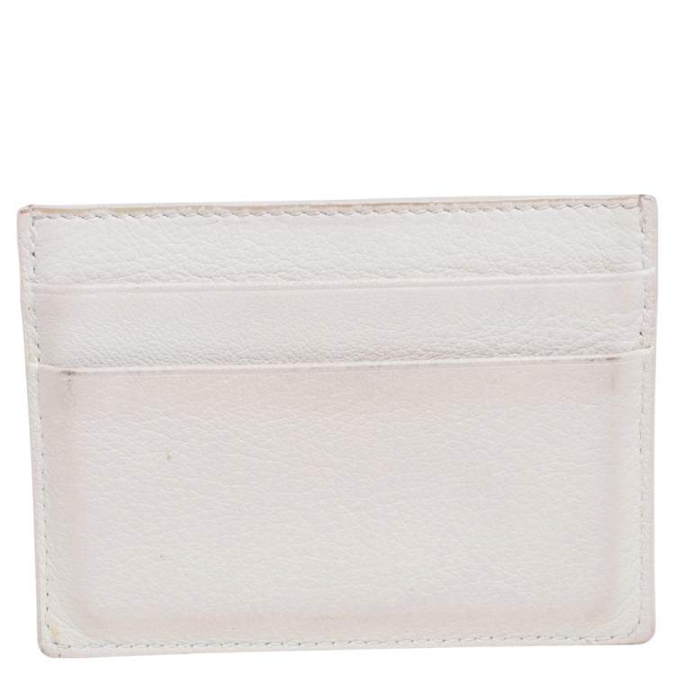 Pre Owned Balenciaga White Leather Logo Printed Card Holder