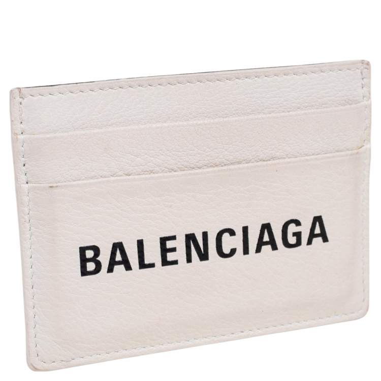 Pre Owned Balenciaga White Leather Logo Printed Card Holder