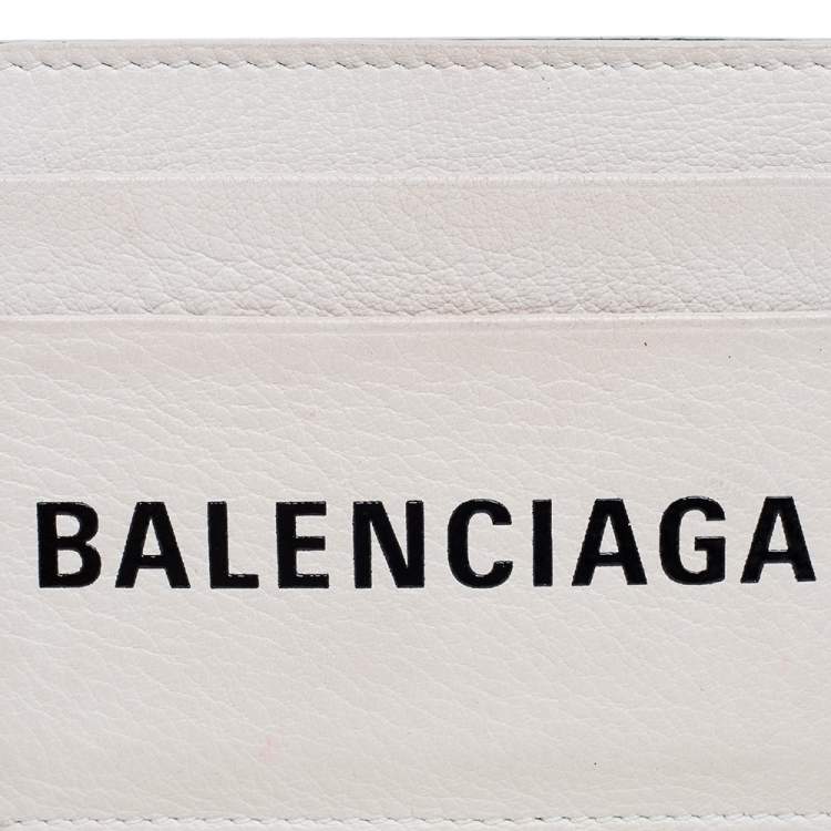 Pre Owned Balenciaga White Leather Logo Printed Card Holder