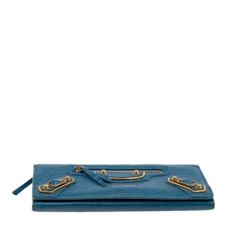 Pre Owned Balenciaga Blue Leather City Wallet