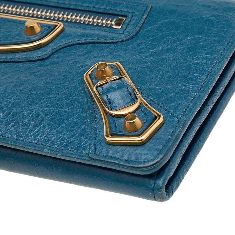Pre Owned Balenciaga Blue Leather City Wallet