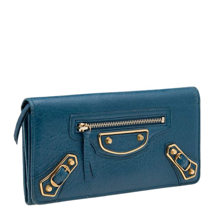 Pre Owned Balenciaga Blue Leather City Wallet