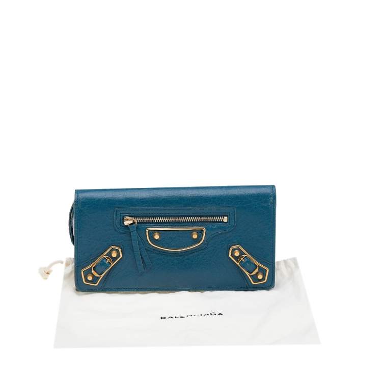 Pre Owned Balenciaga Blue Leather City Wallet