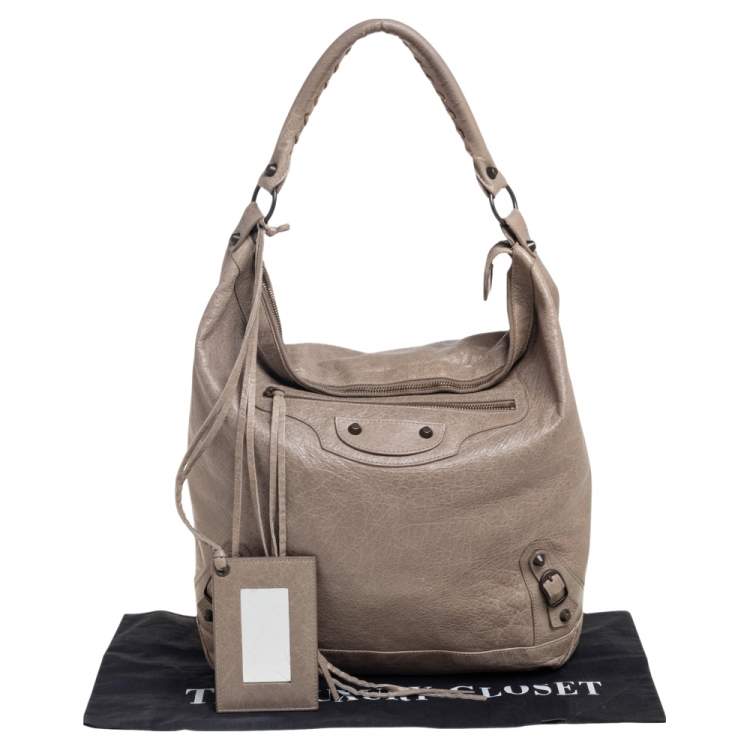 Pre Owned Balenciaga Dark Beige Leather Classic Day RH Hobo