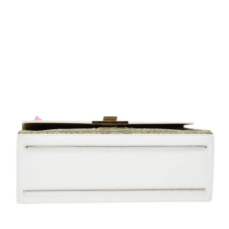 Pre Owned Balenciaga White/Green Leather And Python Le Dix Cartable Top Handle Bag