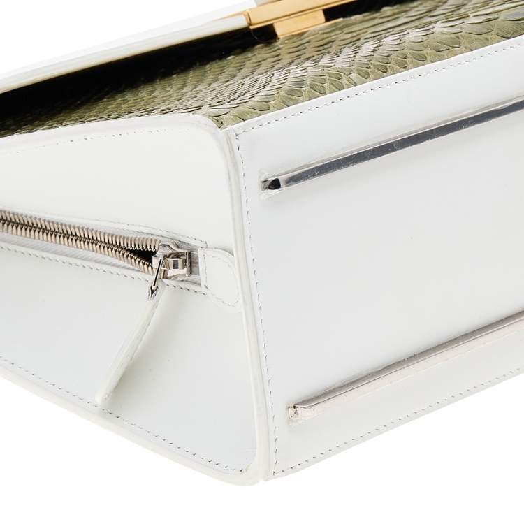 Pre Owned Balenciaga White/Green Leather And Python Le Dix Cartable Top Handle Bag