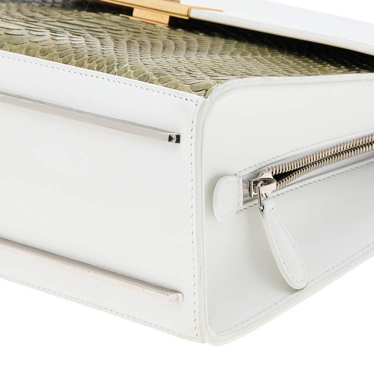 Pre Owned Balenciaga White/Green Leather And Python Le Dix Cartable Top Handle Bag