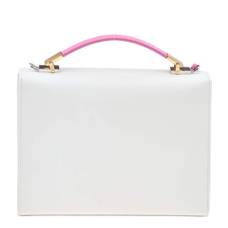 Pre Owned Balenciaga White/Green Leather And Python Le Dix Cartable Top Handle Bag
