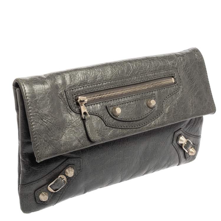 Pre Owned Balenciaga Grey Leather RH Envelope Clutch