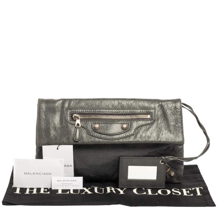 Pre Owned Balenciaga Grey Leather RH Envelope Clutch
