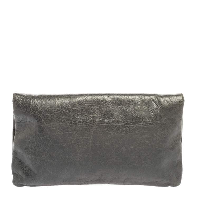 Pre Owned Balenciaga Grey Leather RH Envelope Clutch