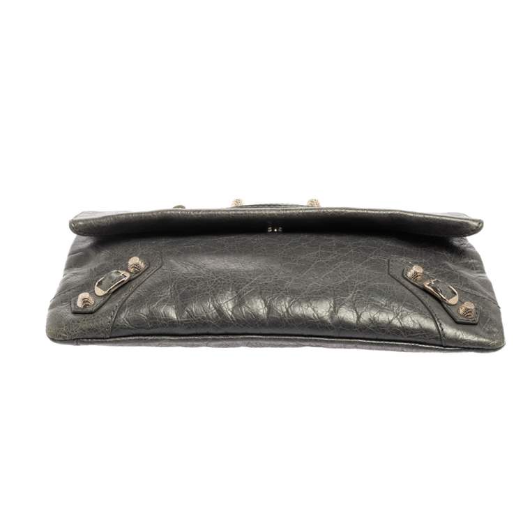 Pre Owned Balenciaga Grey Leather RH Envelope Clutch