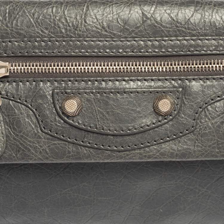 Pre Owned Balenciaga Grey Leather RH Envelope Clutch
