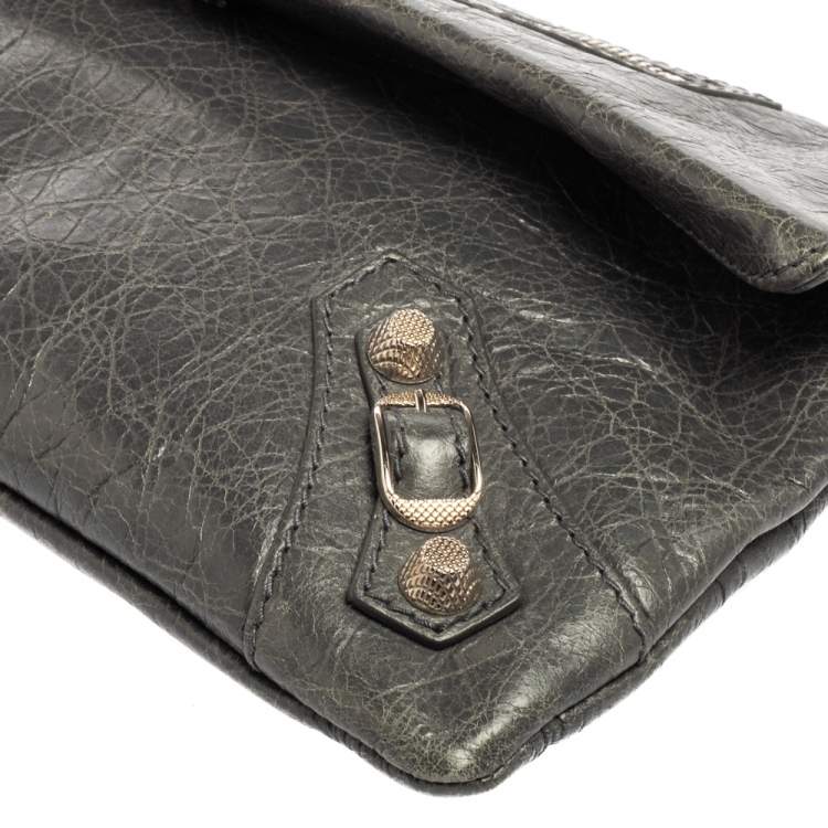 Pre Owned Balenciaga Grey Leather RH Envelope Clutch