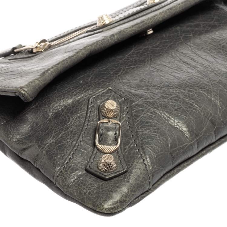 Pre Owned Balenciaga Grey Leather RH Envelope Clutch