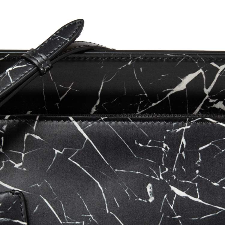مملوكة مسبقًا Balenciaga Black/White Marble Print Leather Le Dix Cartable Top Handle Bag