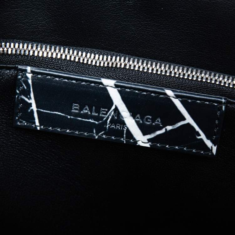 مملوكة مسبقًا Balenciaga Black/White Marble Print Leather Le Dix Cartable Top Handle Bag